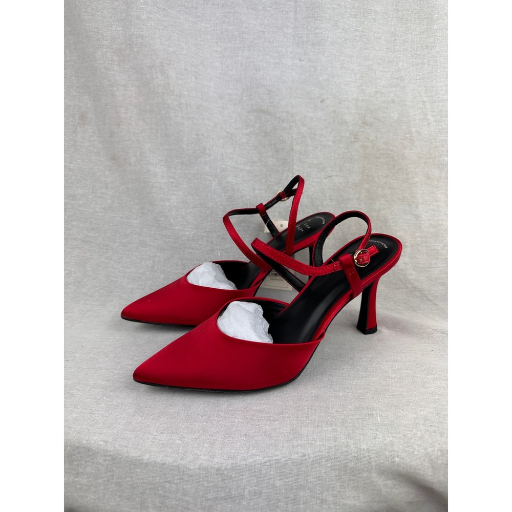 A New Day Womens Red Satin Pointed Toe Slingback Heels Memory Foam Size 7.5